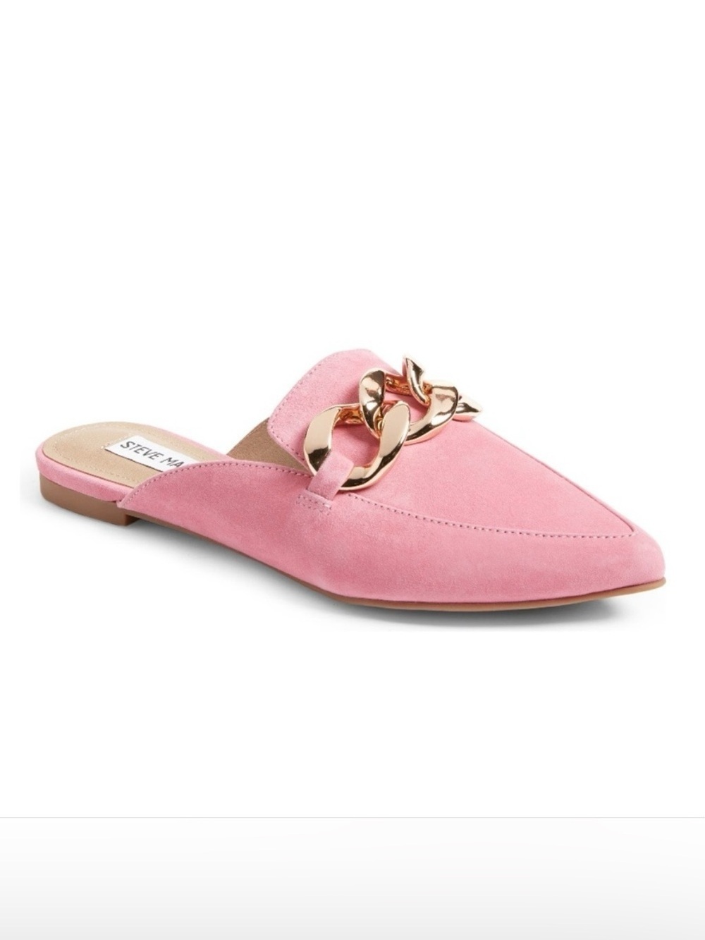 Steve Madden Pink Suede Chunky Gold Chain Pointed Toe Mule Loafer NWT Sz 7.5
